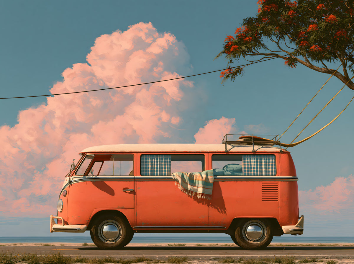 Vintage Coastal Camper Van Escape Wall Mural in your room