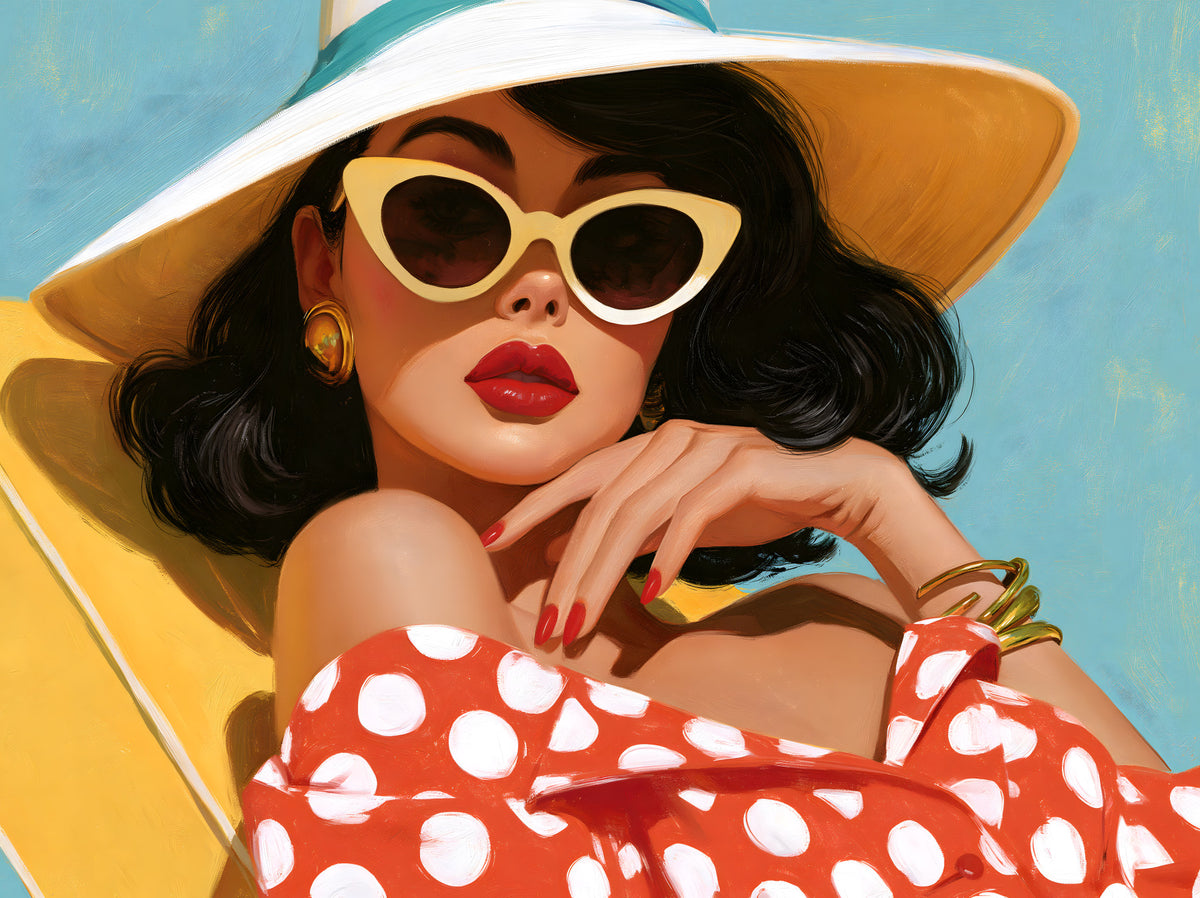Retro Sunbather Portrait Wall Mural in your room — zoomed