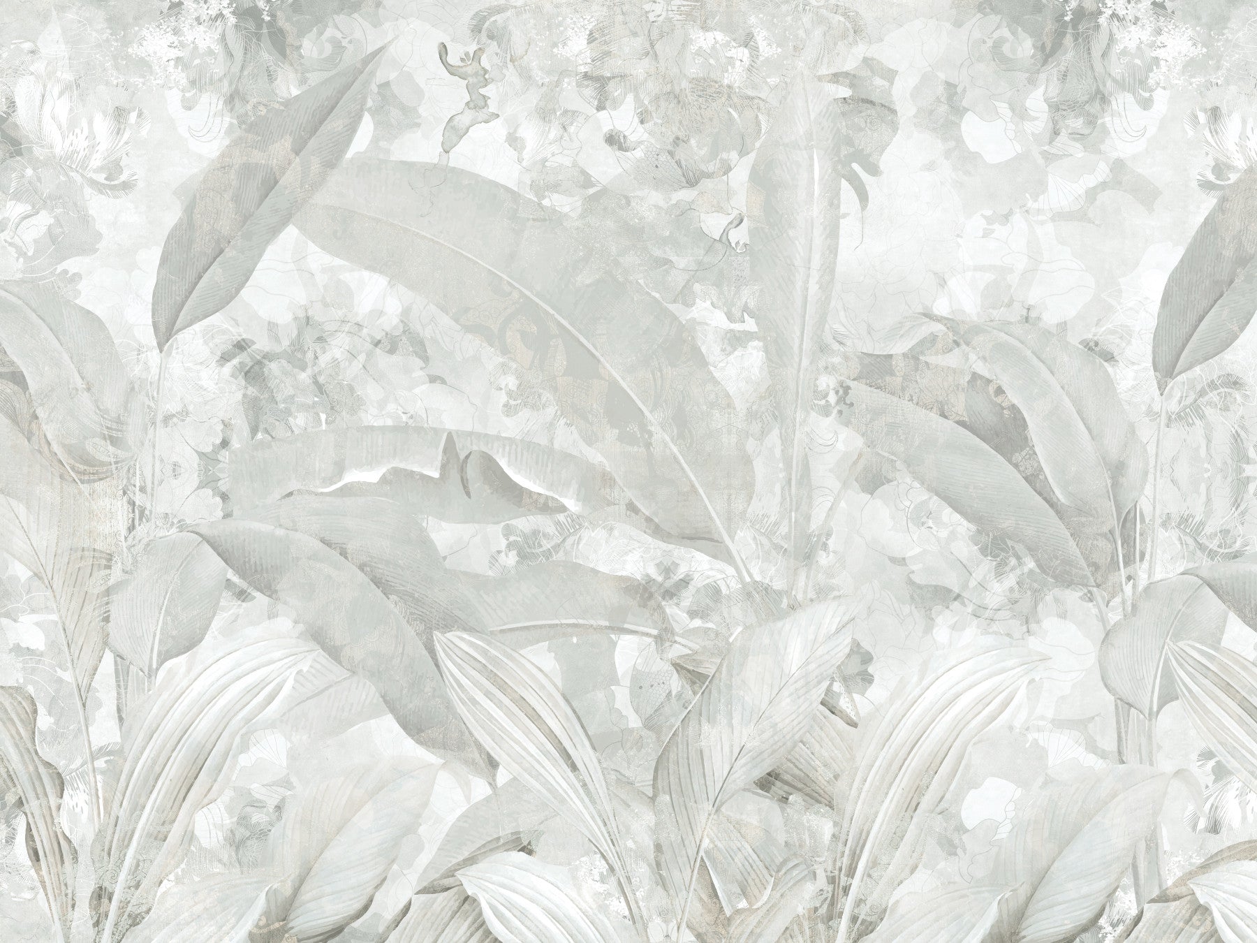 Soft Grey Tropical Botanical Wall Mural Wall Mural