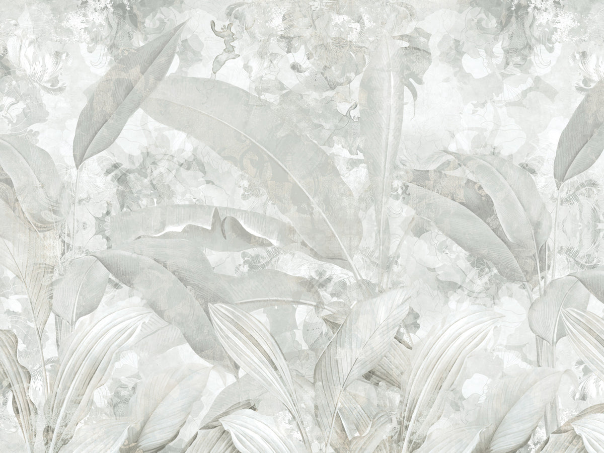 Soft Grey Tropical Botanical Wall Mural Wall Mural in your room