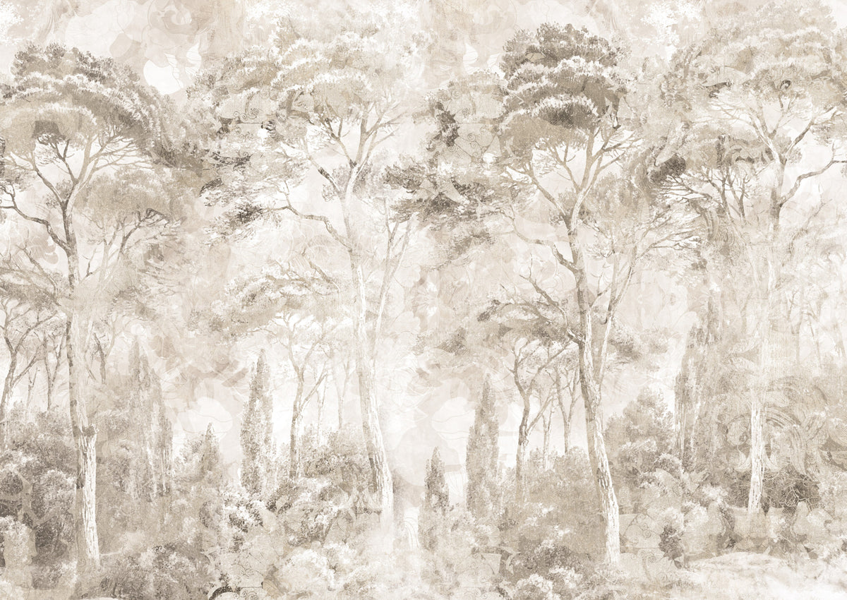 Misty Forest Landscape Warm Sepia Wall Mural Wall Mural in your room