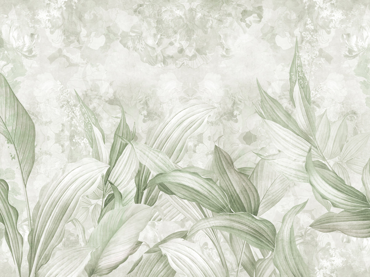 Soft Sage Green Botanical Wall Mural Wall Mural in your room — zoomed