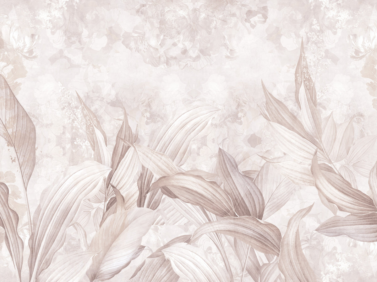 Blush Pink Botanical Leaf Wall Mural Wall Mural in your room — zoomed