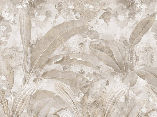 Neutral Beige Tropical Leaves Wall Mural Wall Mural