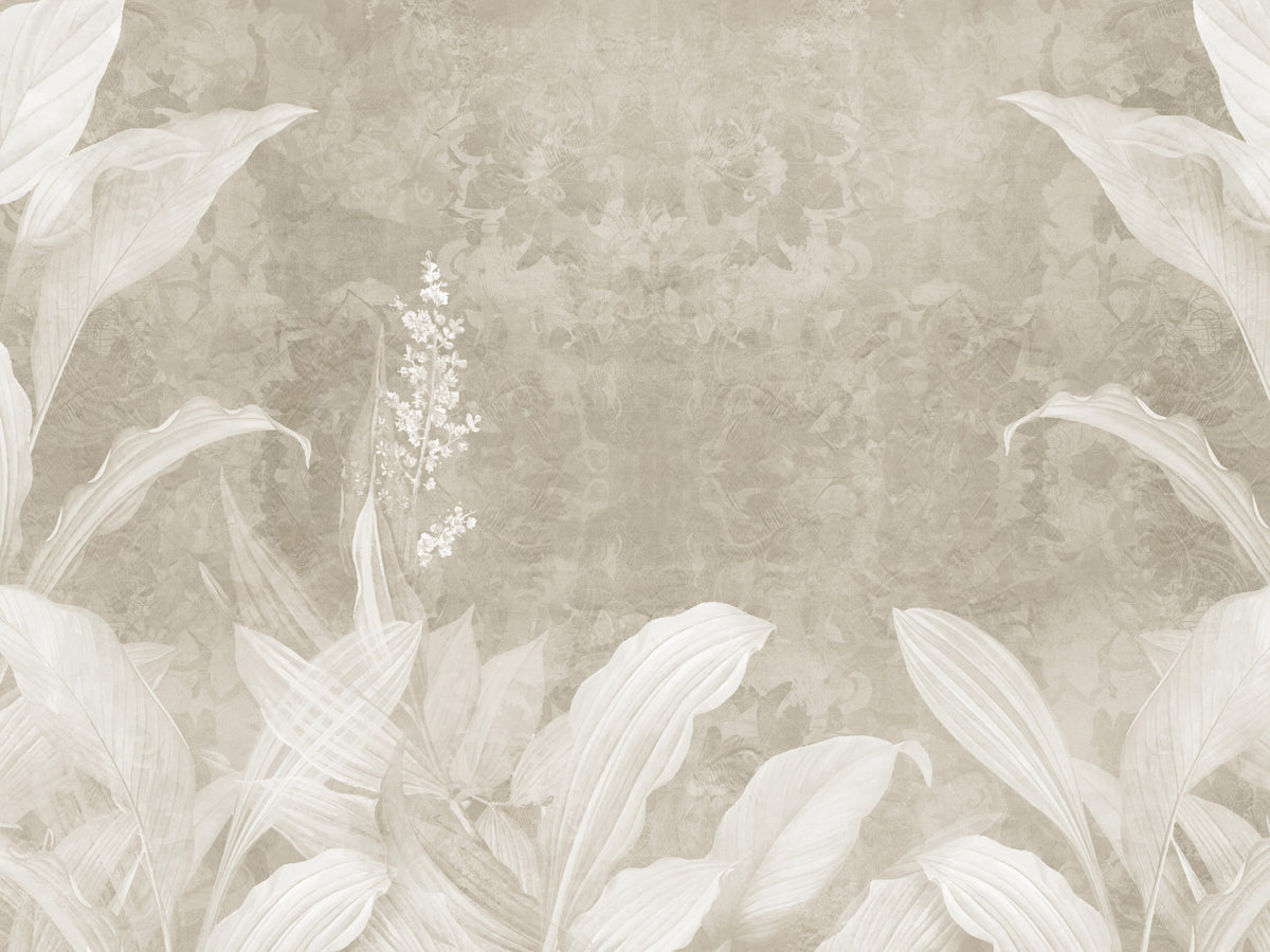 Misty Beige Botanical Leaves Wall Mural Wall Mural in your room — zoomed