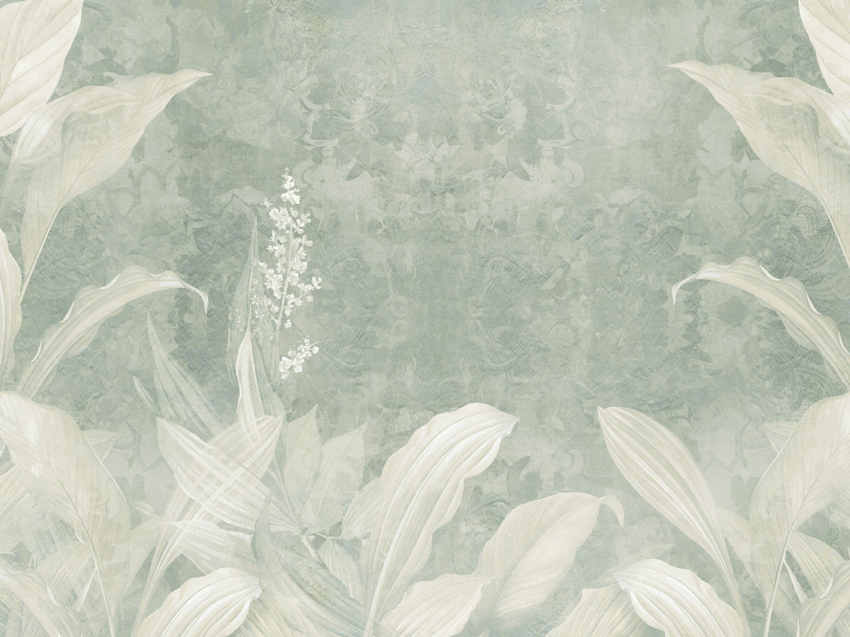 Misty Sage Botanical Leaves Wall Mural Wall Mural in your room
