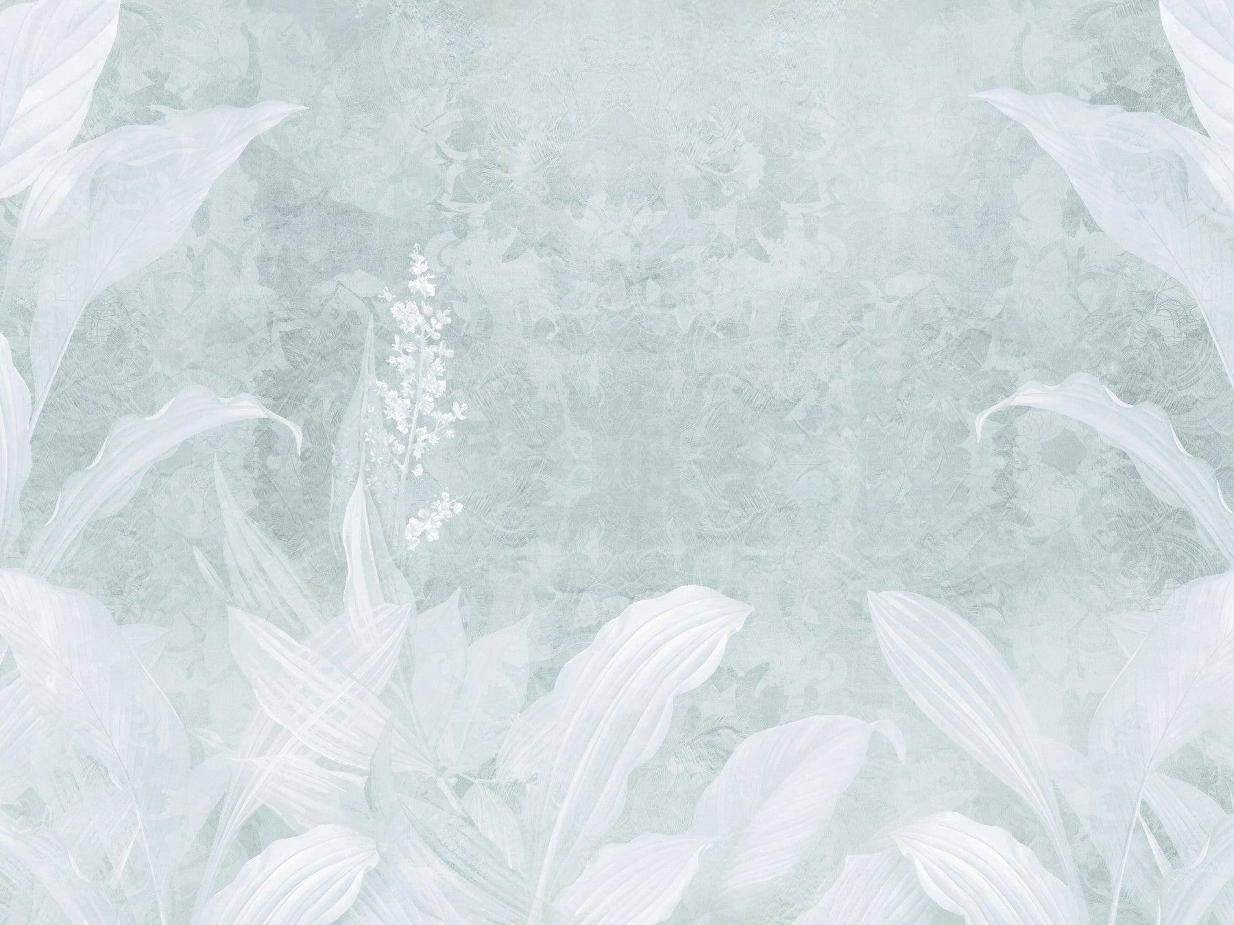 Misty Duck Egg Blue Botanical Leaf Border Wall Mural Wall Mural