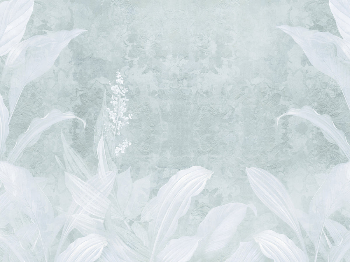 Misty Duck Egg Blue Botanical Leaf Border Wall Mural Wall Mural in your room