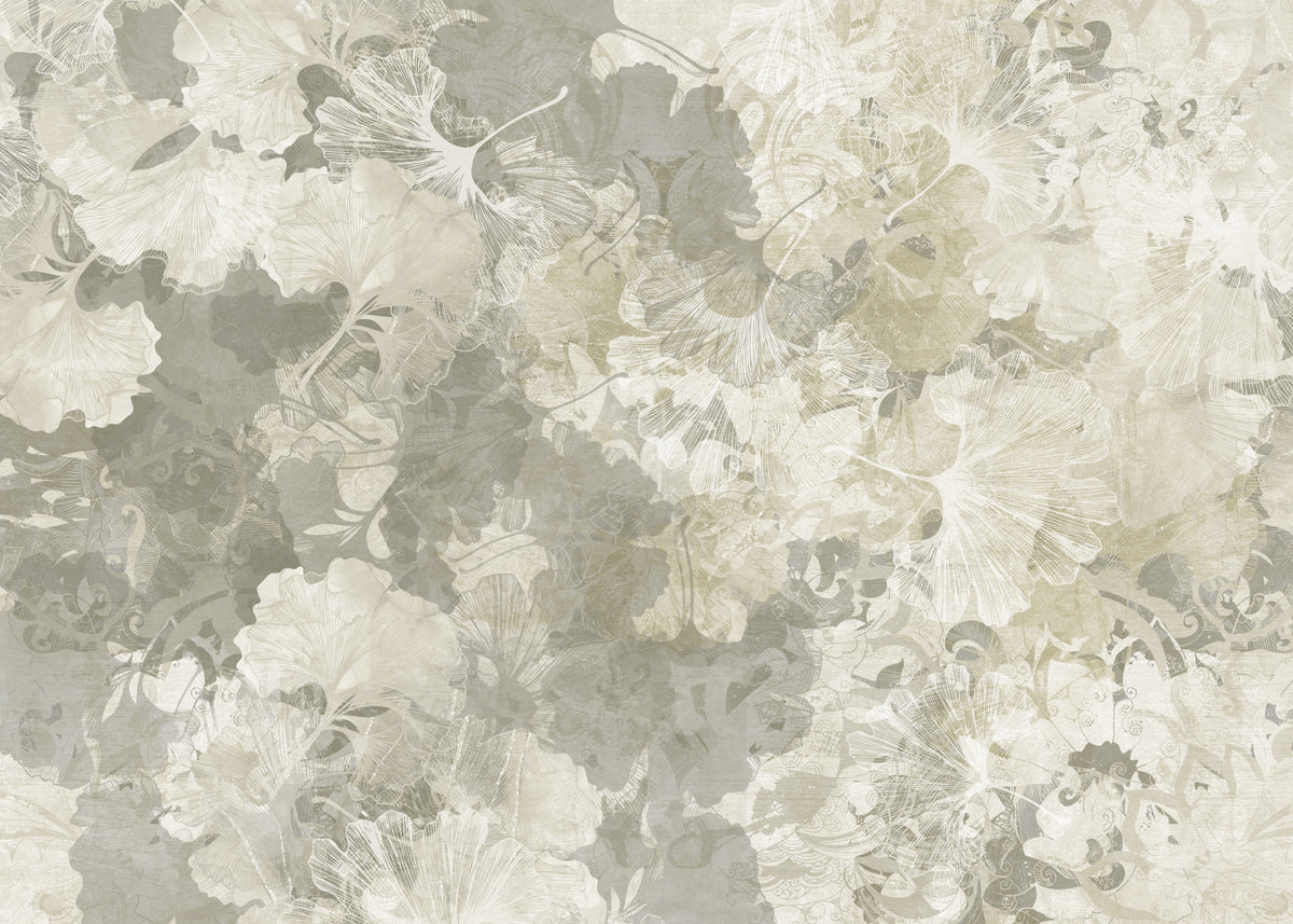 Ginkgo Biloba Leaves Muted Grey Wall Mural Wall Mural in your room