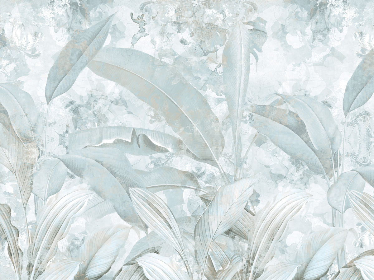 Ice Blue Botanical Banana Leaf Wall Mural Wall Mural in your room