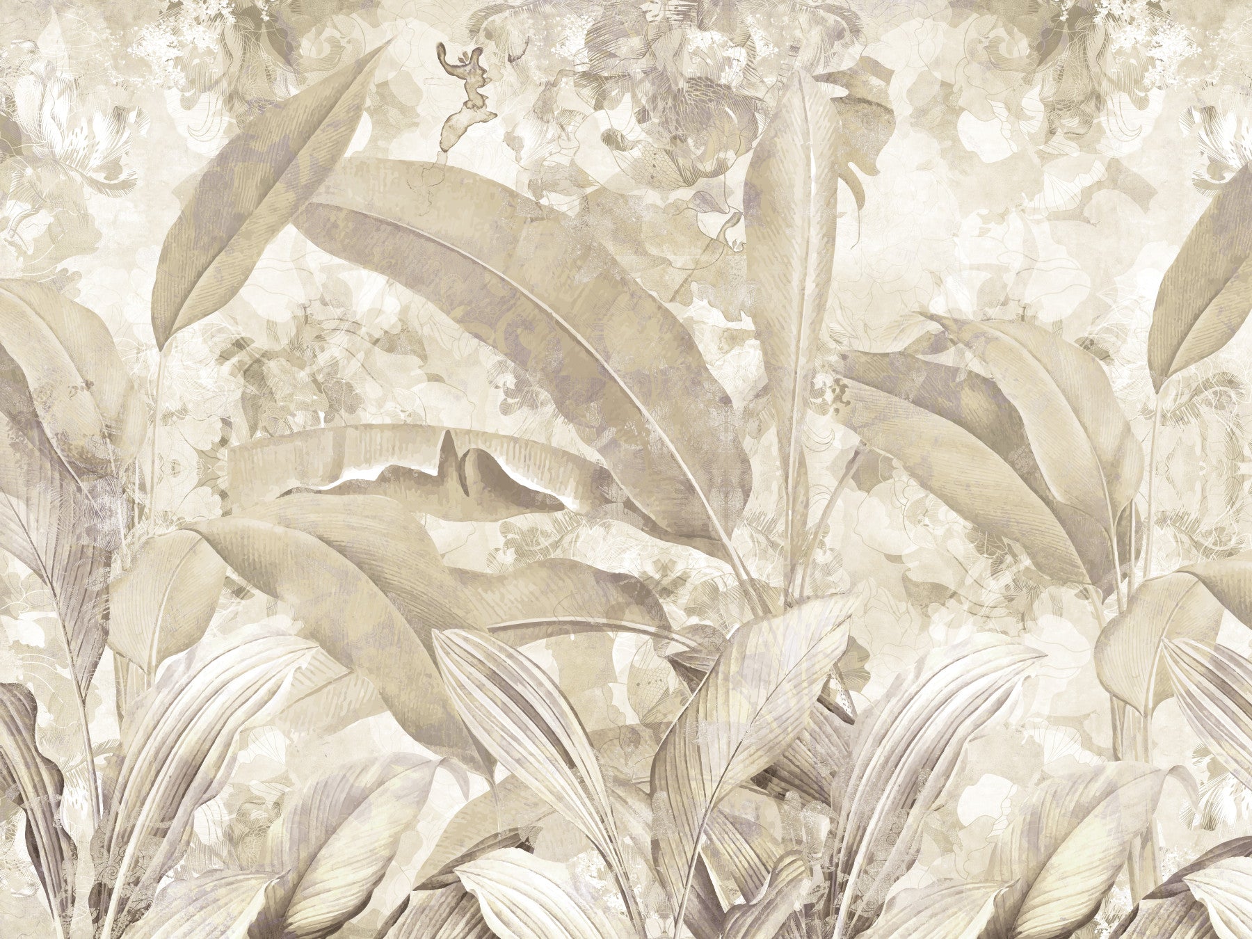 Warm Sand Beige Tropical Botanical Leaf Wall Mural Wall Mural
