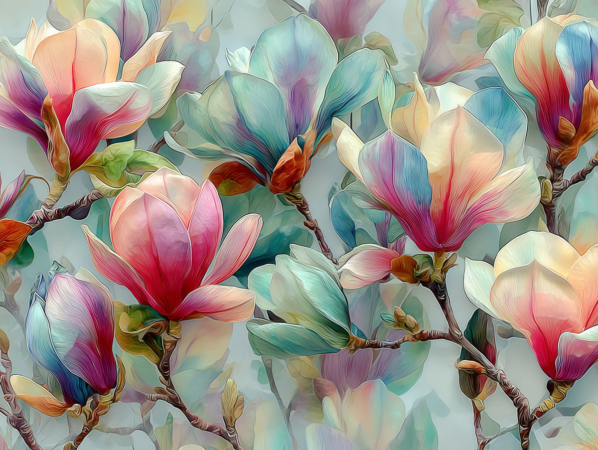 Springtime Magnolia Botanical Wall Mural in your room — zoomed