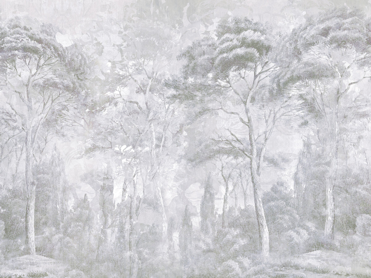 Foggy Slate Grey Misty Forest Landscape Wall Mural Wall Mural in your room — zoomed