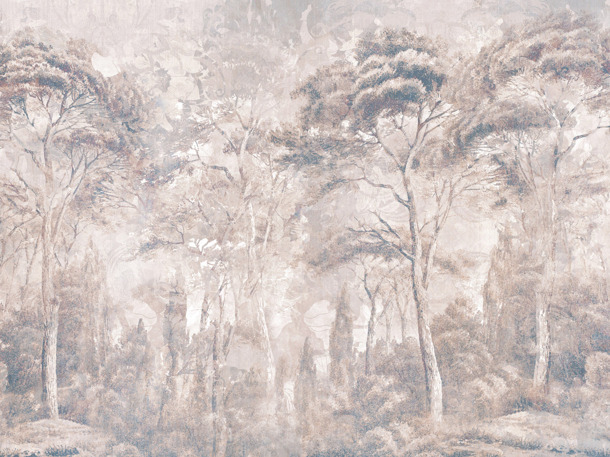 Dusty Mauve Taupe Misty Forest Landscape Wall Mural Wall Mural in your room