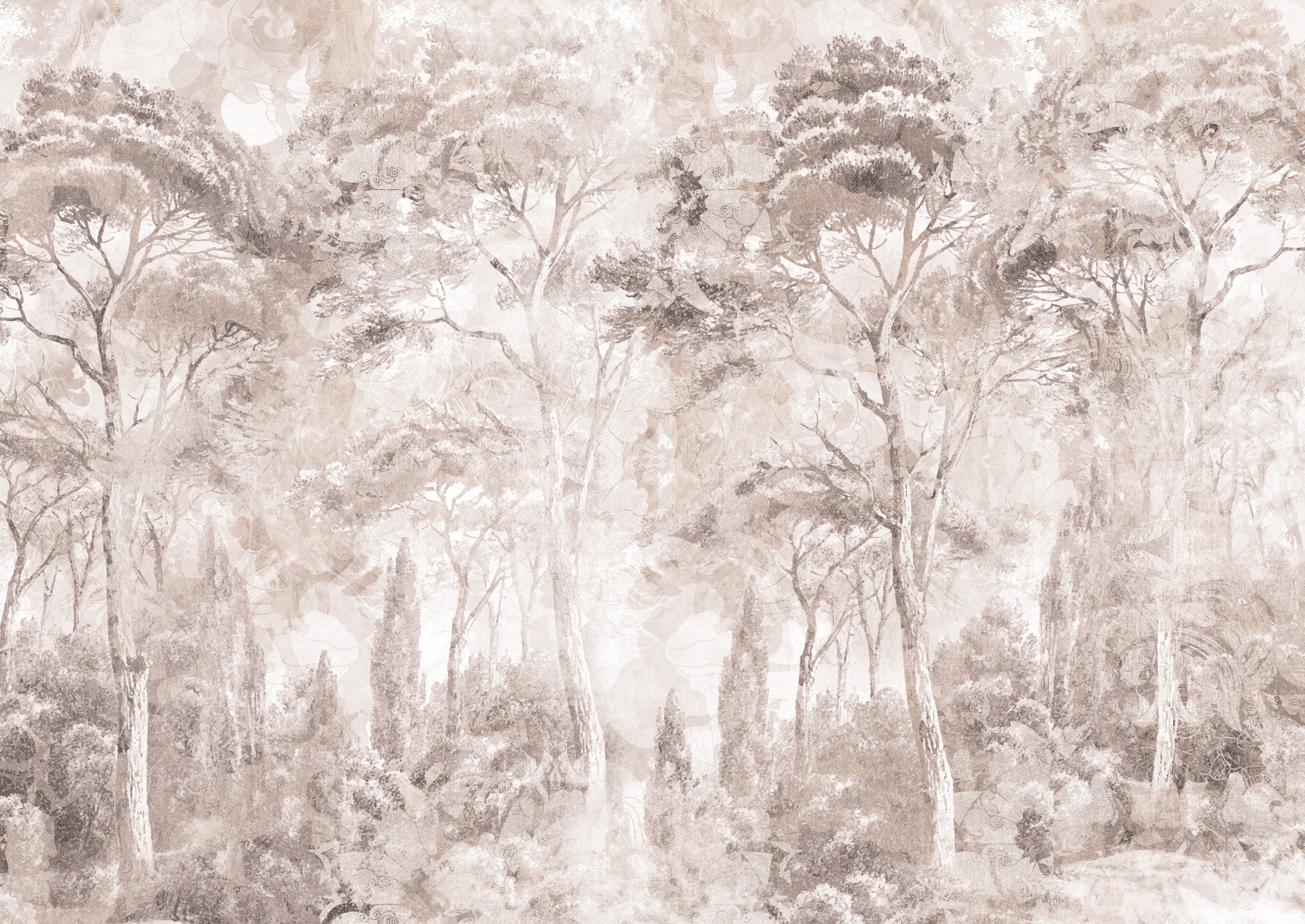 Soft Rose Taupe Misty Forest Landscape Wall Mural Wall Mural