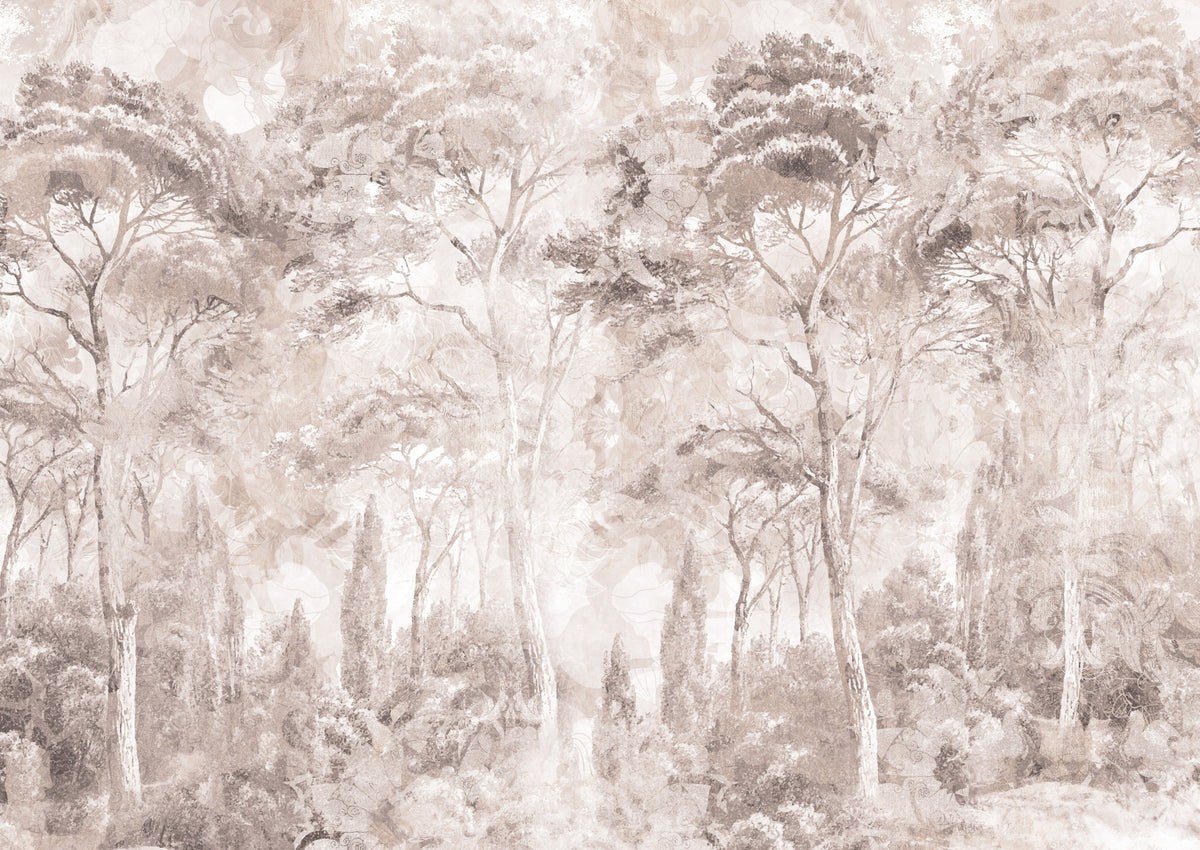 Soft Rose Taupe Misty Forest Landscape Wall Mural Wall Mural in your room