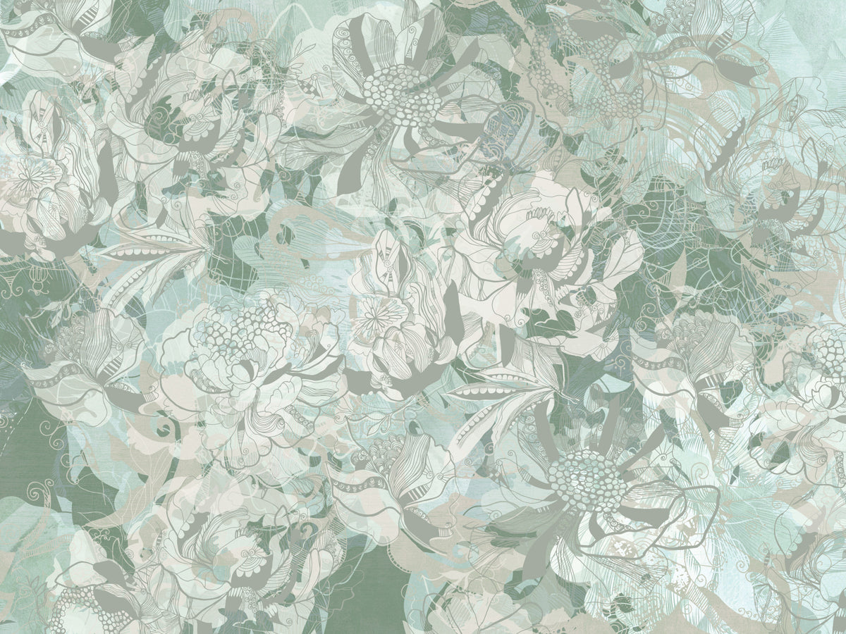 Rich Sage Olive Botanical Floral Wall Mural Wall Mural in your room — zoomed