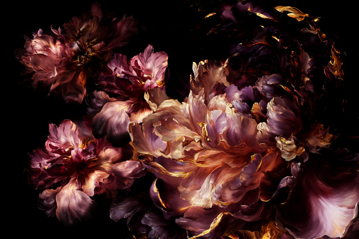 Gilded Dark Floral Bloom Wall Mural in your room — zoomed
