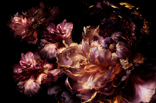Gilded Dark Floral Bloom Wall Mural
