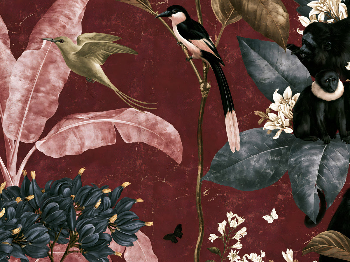 Deep Crimson Jungle Life Wall Mural in your room
