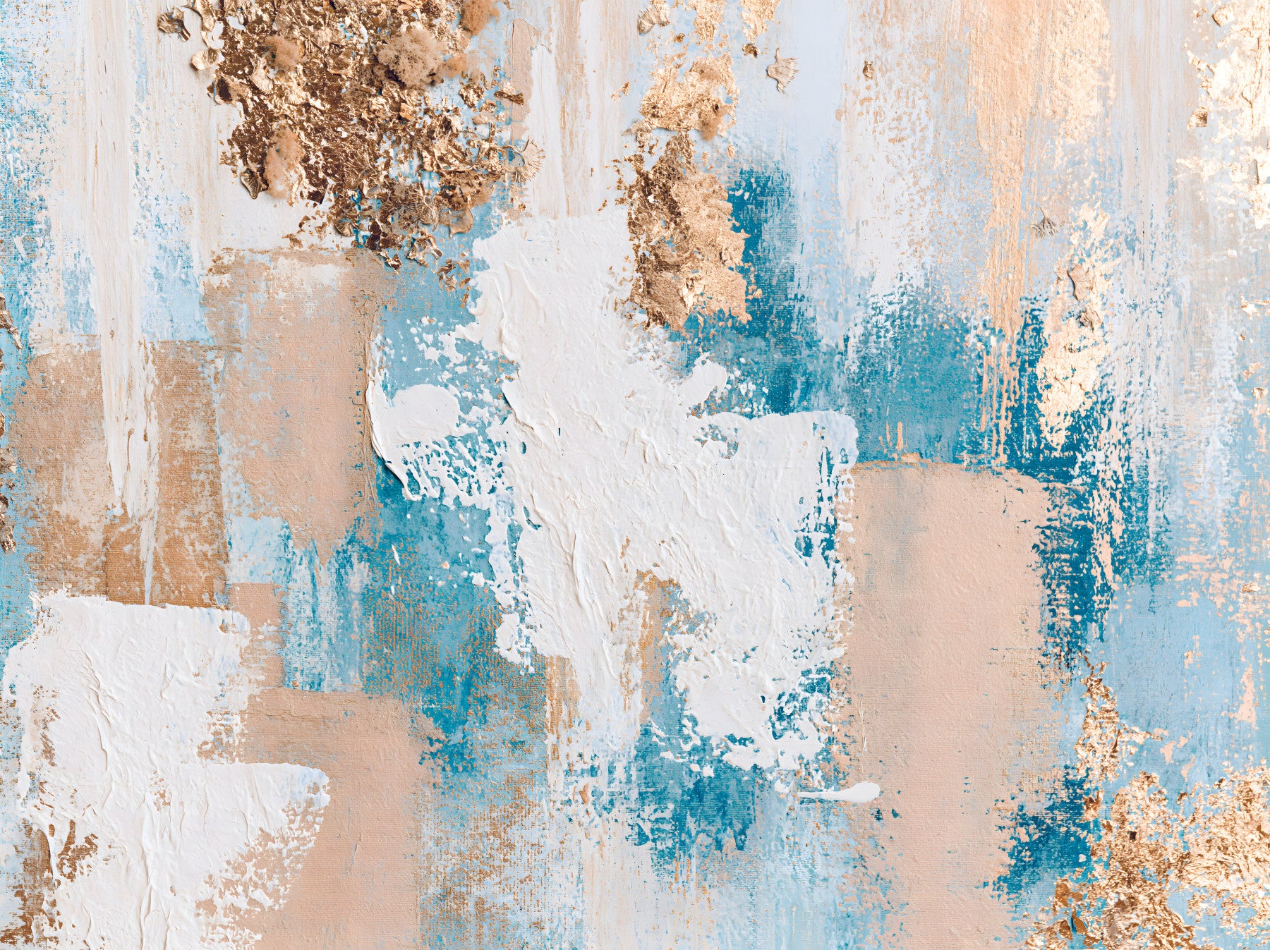 Azure and Gilded Brushstrokes Wall Mural