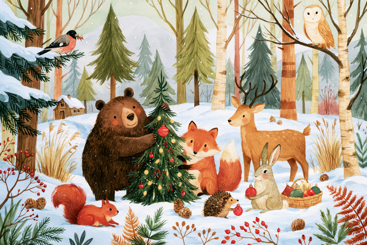 Winter Forest Friends Festive Christmas Celebration Wall Mural in your room — zoomed