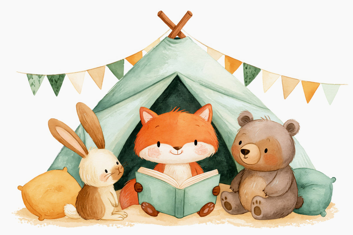 Fox and Friends Camping Adventure Wall Mural in your room — zoomed