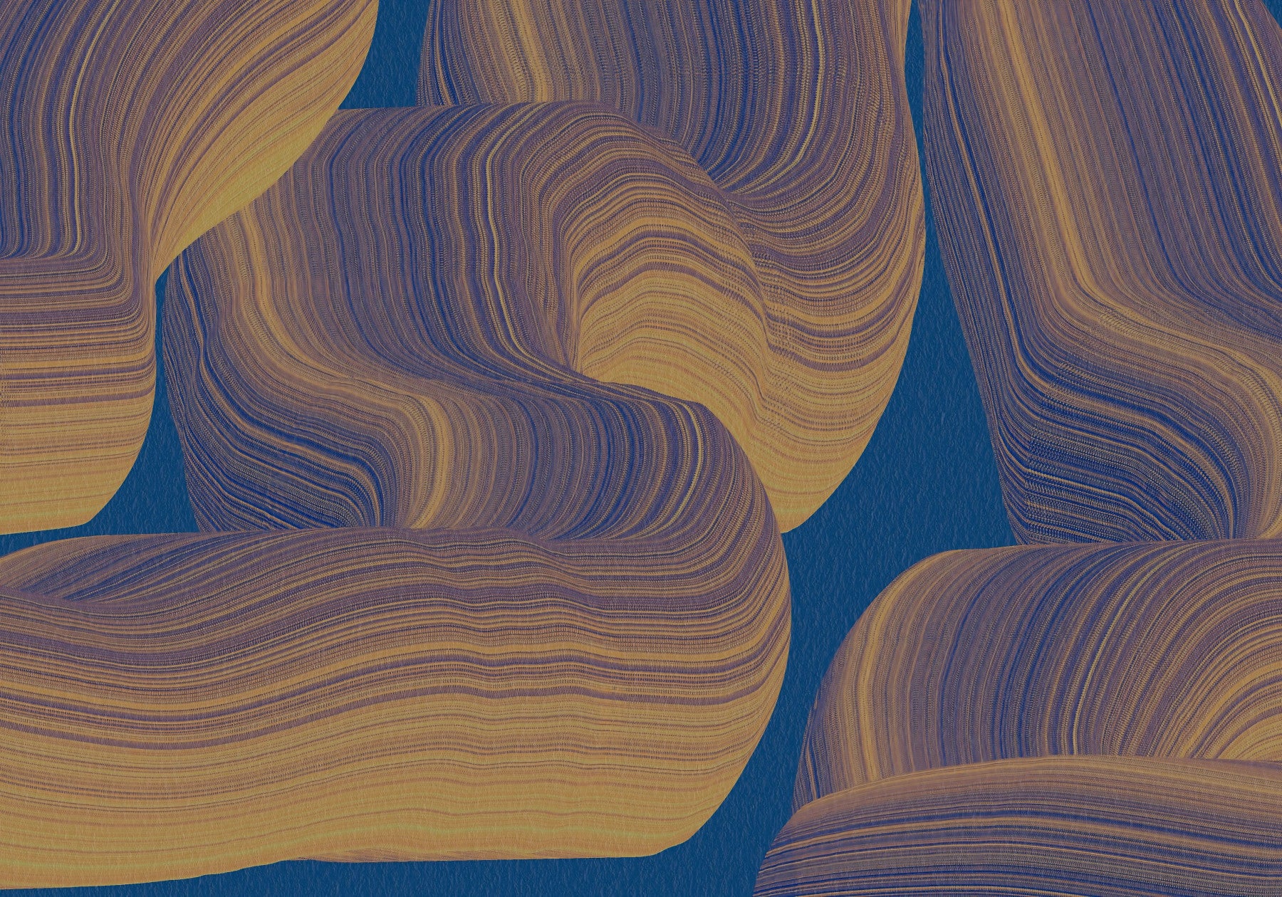 Sweeping Golden Curves on Navy Texture Wall Mural
