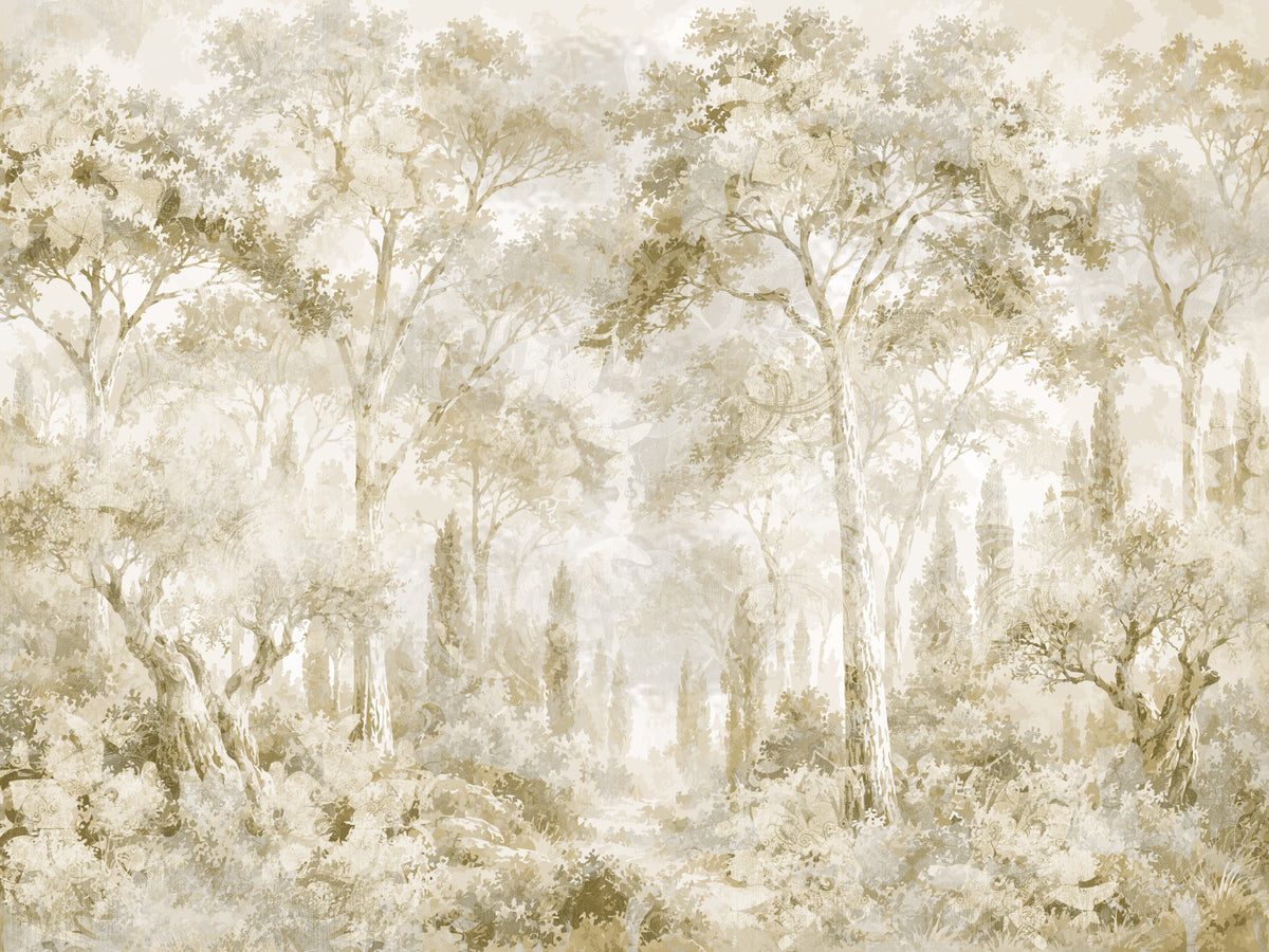 Oatmeal Mist Tuscan Forest Path Wall Mural in your room