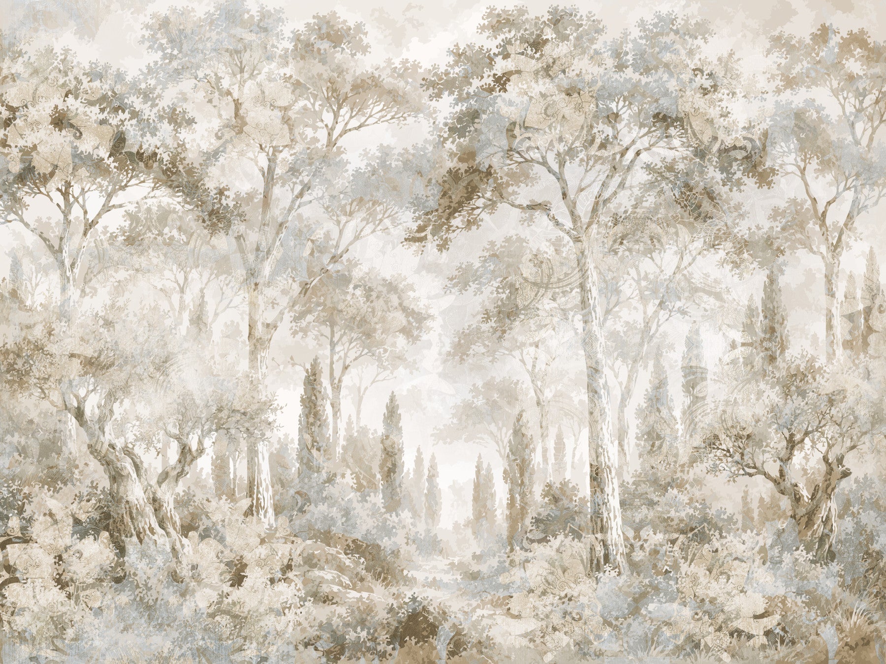 Misty Tuscan Forest Path Wall Mural