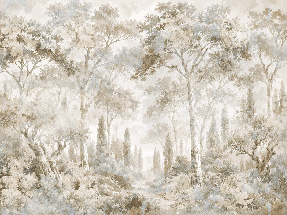 Misty Tuscan Forest Path Wall Mural in your room