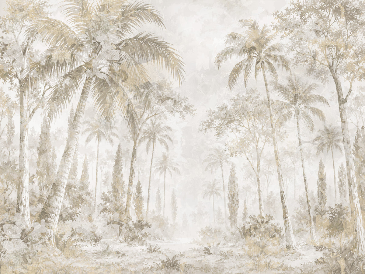 Oatmeal Mist Tropical Palm Path Wall Mural in your room