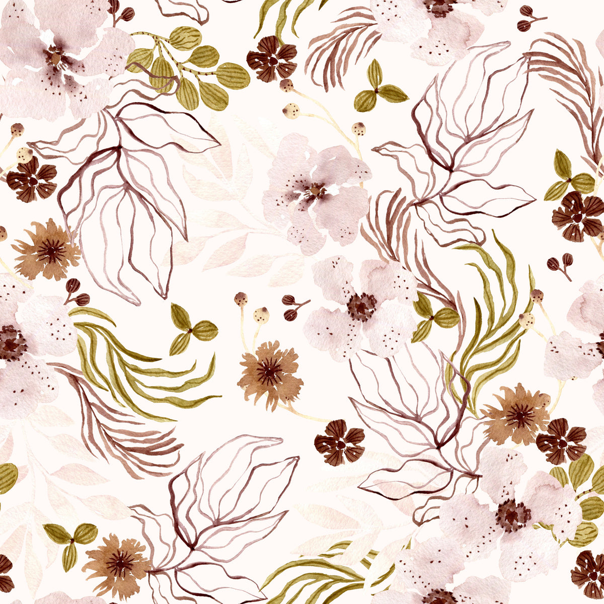 Pink Rustic Garden Watercolor Pattern Wallpaper⁠ in your room — zoomed