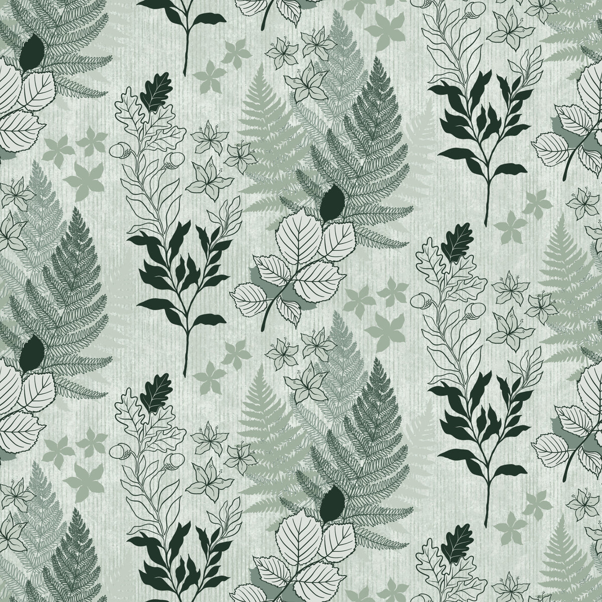 Alpine Botanical Silhouettes - Green Wallpaper⁠