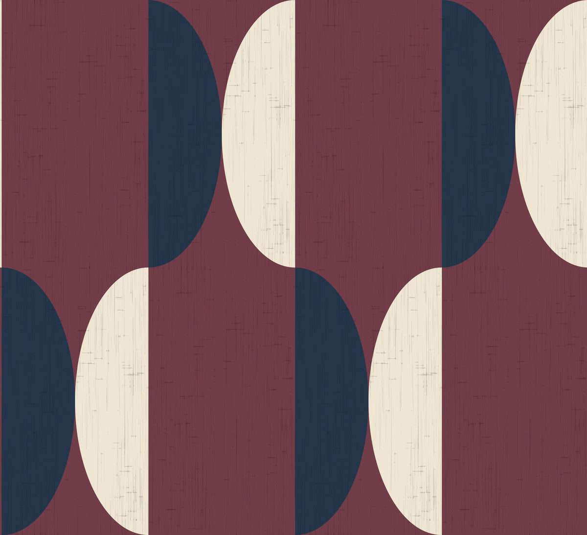 Mid Century Oval Wallpaper Burgundy Navy Wallpaper⁠ in your room — zoomed