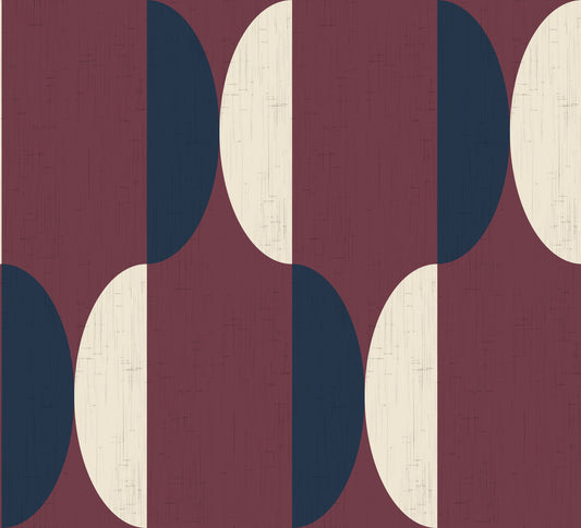 Mid Century Oval Wallpaper Burgundy Navy Wallpaper⁠