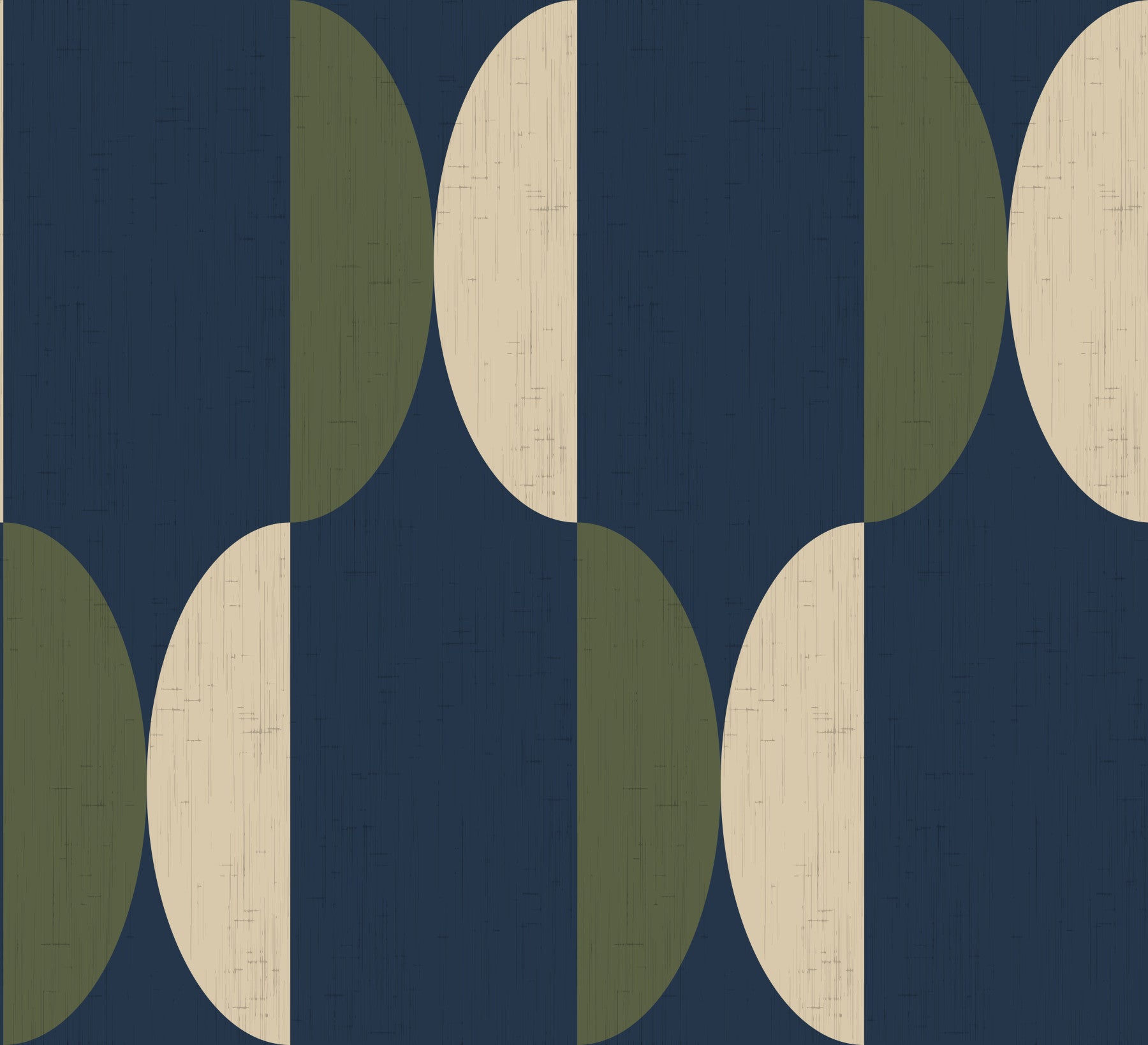Mid Century Oval Wallpaper Navy Olive Wallpaper⁠
