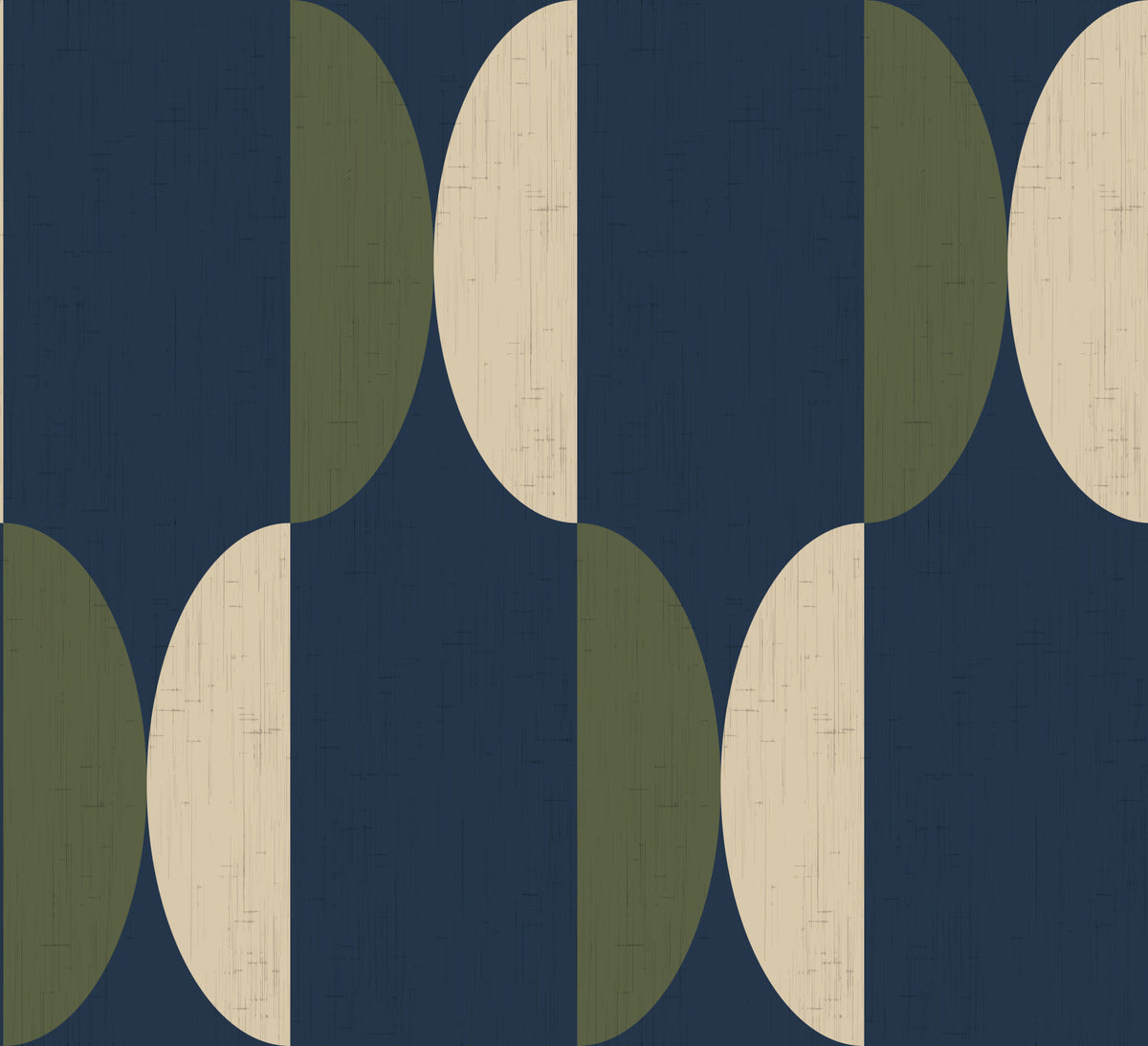 Mid Century Oval Wallpaper Navy Olive Wallpaper⁠ in your room