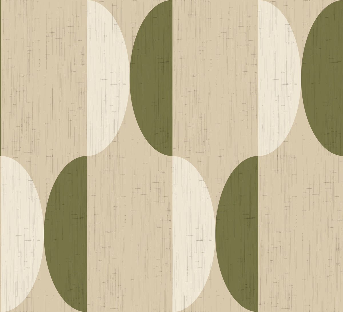 Mid Century Oval Wallpaper Cream Olive Wallpaper⁠ in your room