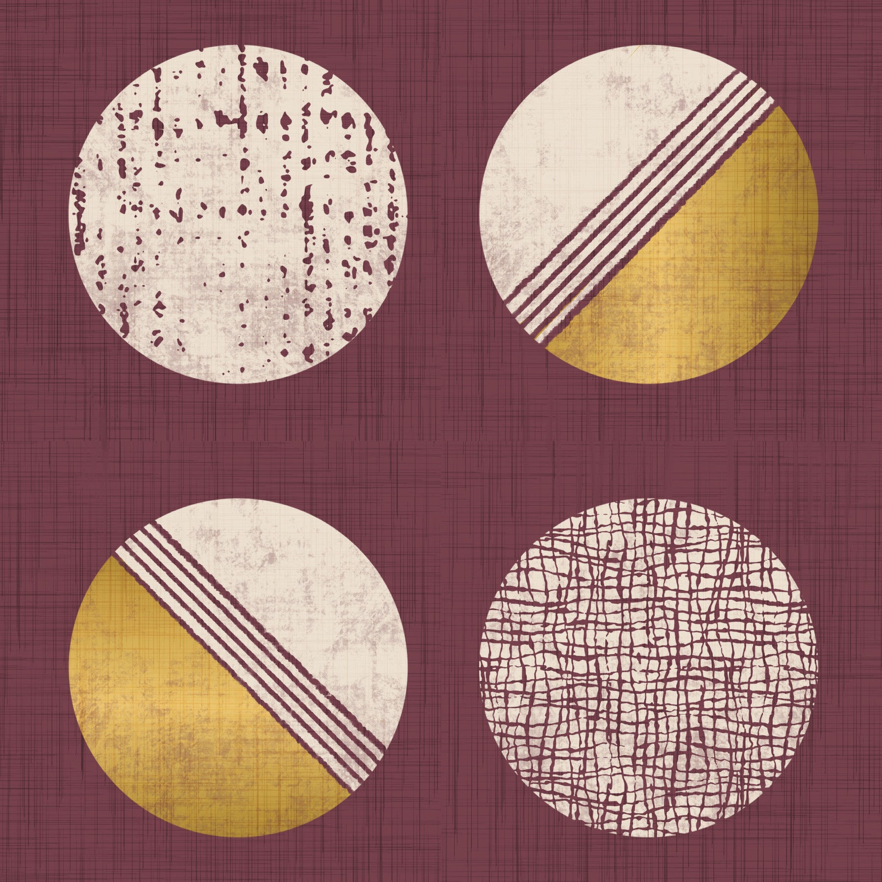 Burgundy Mustard Circles Wallpaper Mid Century Wallpaper⁠