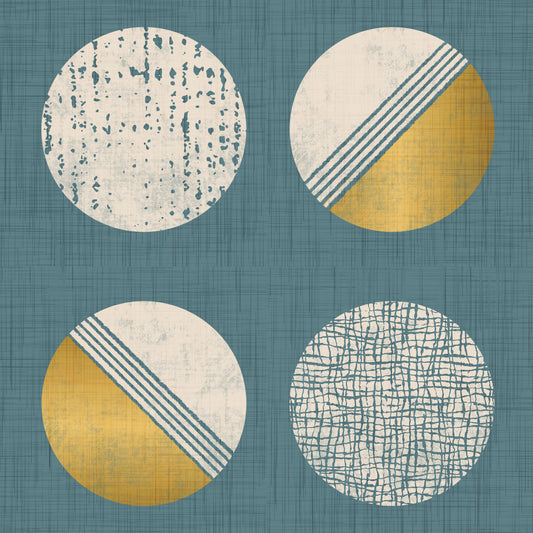 Dusty Teal Mustard Circles Wallpaper Mid Century Wallpaper⁠