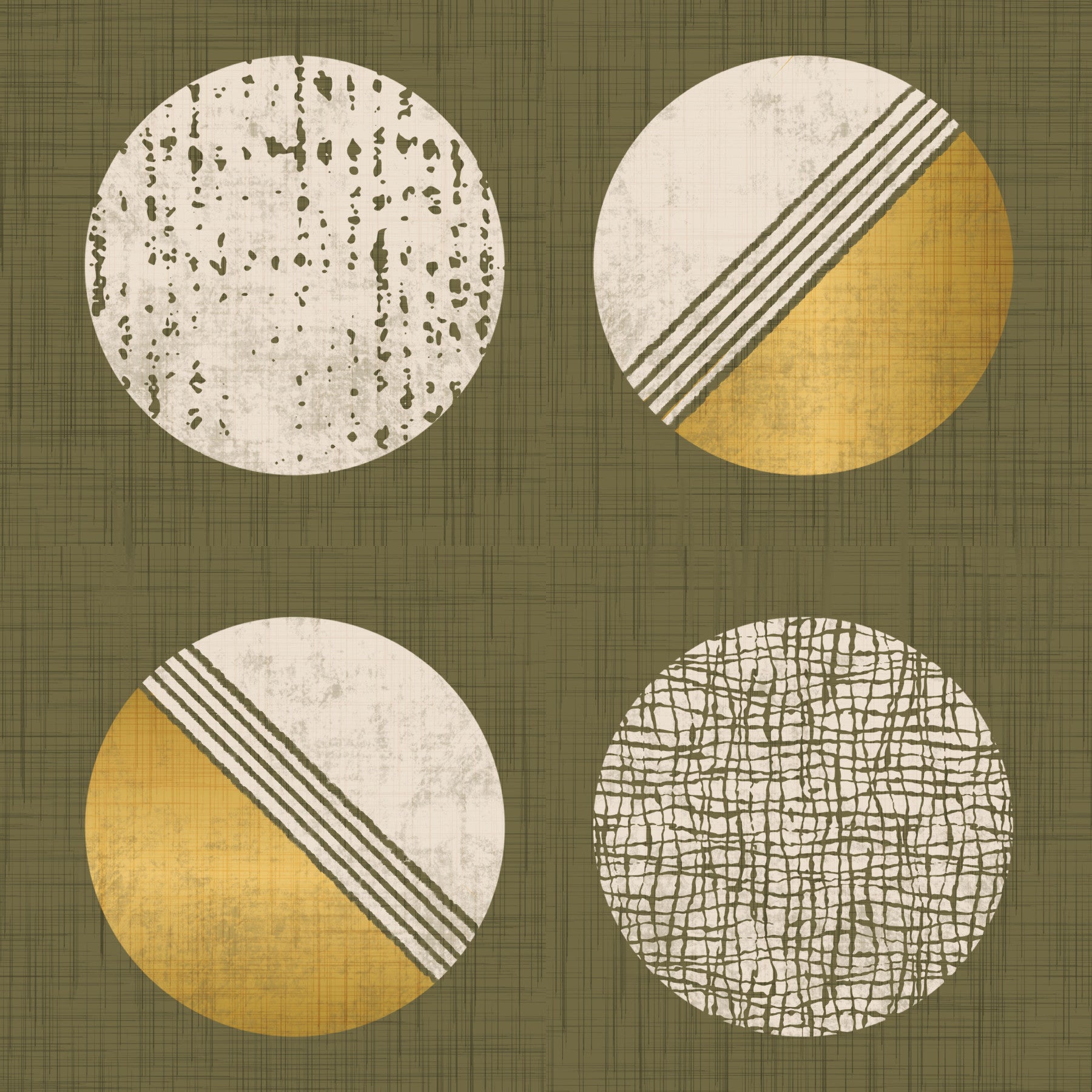 Olive Green Mustard Circles Wallpaper Mid Century Wallpaper⁠