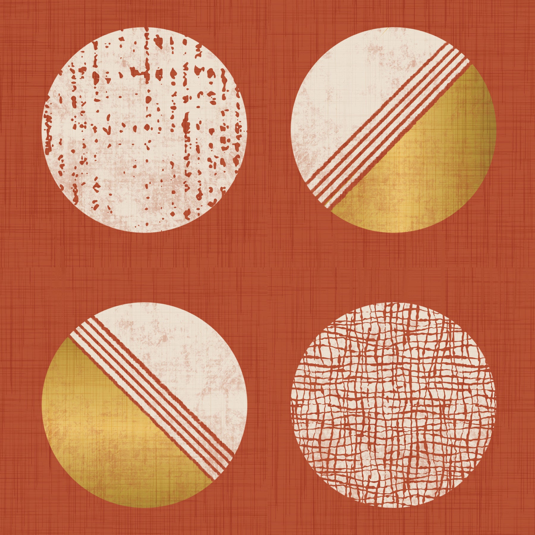 Rust Red Mustard Circles Wallpaper Mid Century Wallpaper⁠
