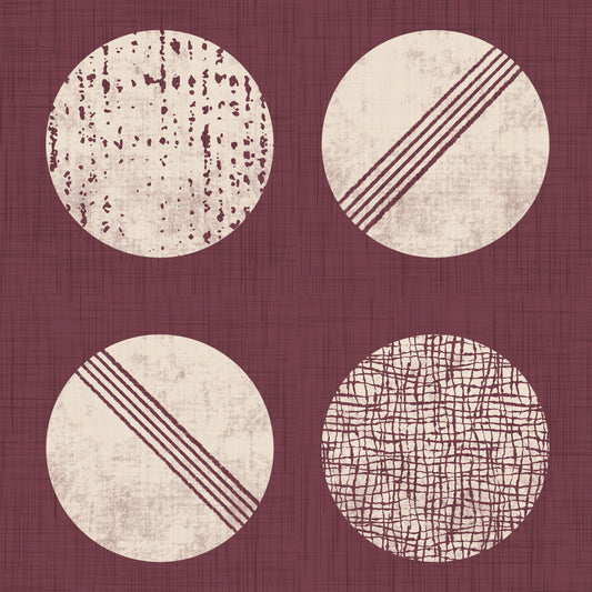 Burgundy Cream Circles Wallpaper Mid Century Wallpaper⁠