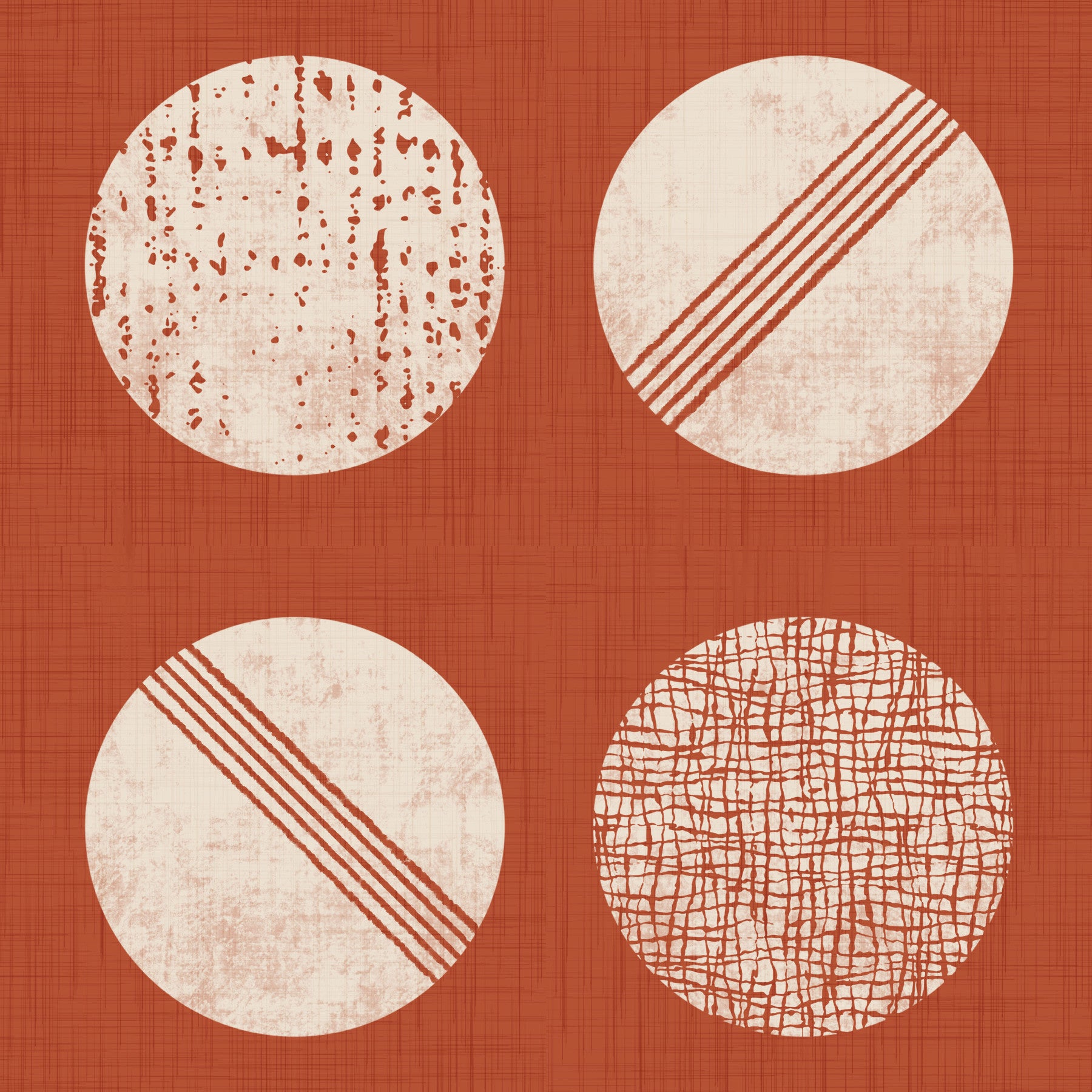 Rust Red Cream Circles Wallpaper Mid Century Wallpaper⁠