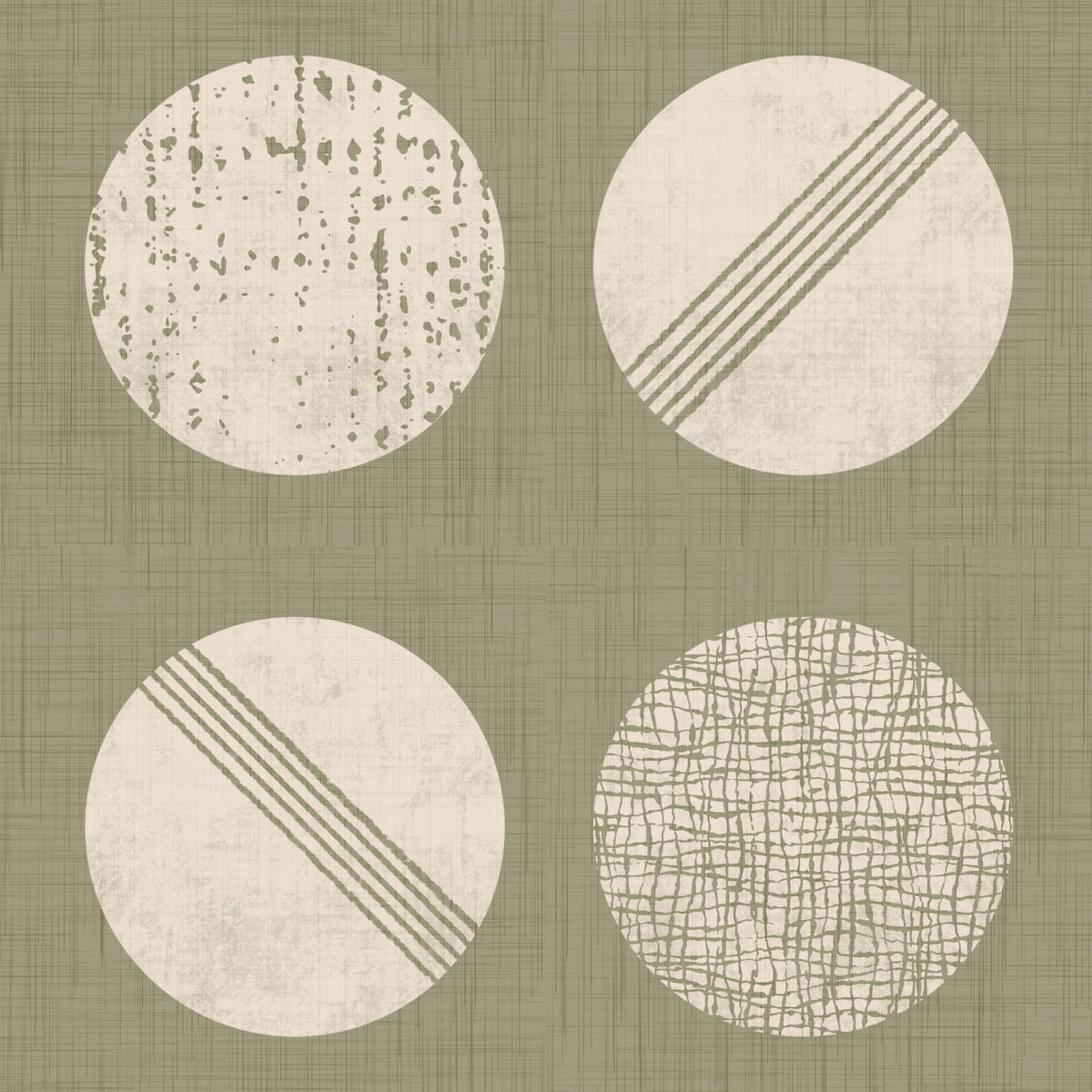 Sage Green Cream Circles Wallpaper Mid Century Wallpaper⁠ in your room — zoomed