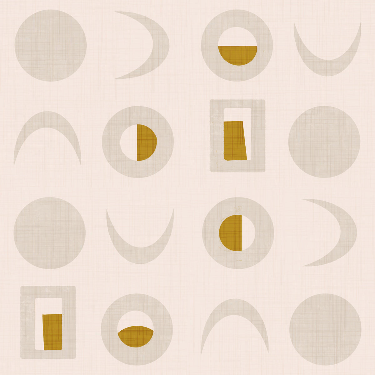 Cream Mustard Moon Phase Wallpaper Mid Century Wallpaper⁠ in your room