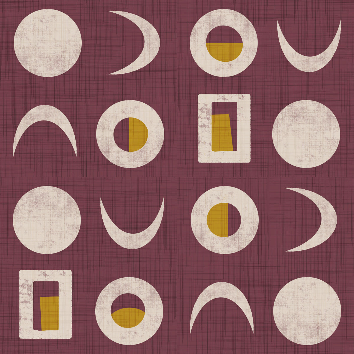 Burgundy Moon Phase Wallpaper Mid Century Wallpaper⁠ in your room