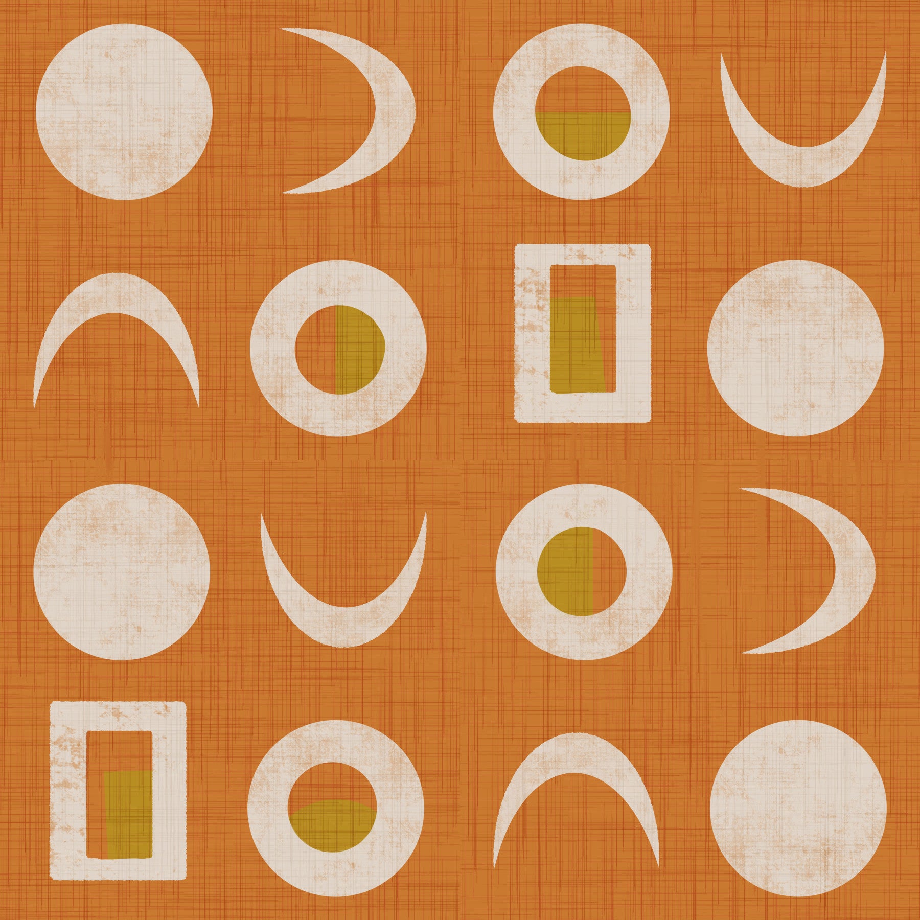 Burnt Orange Moon Phase Wallpaper Mid Century Wallpaper⁠