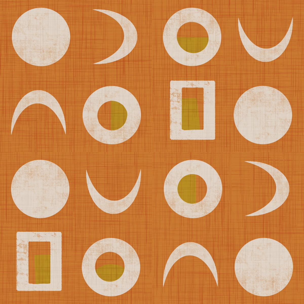Burnt Orange Moon Phase Wallpaper Mid Century Wallpaper⁠ in your room — zoomed